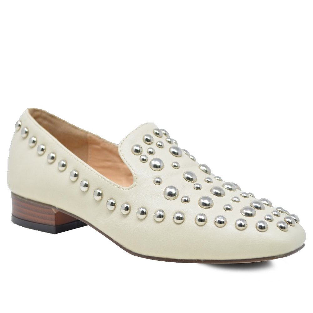 NEW Women's Chase & Chloe Studded Mule Loafer NUDE - Picture 2 of 3